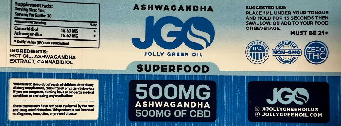 JGO CBD:Ashwagandha Tincture, 500:500 mg