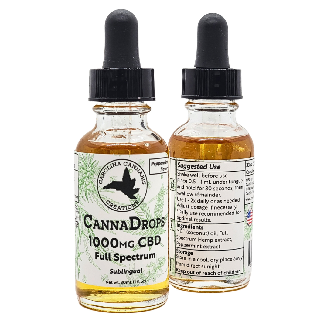 Full Spectrum 1000mg CBD Oil | Peppermint | Carolina Cannabis Creations