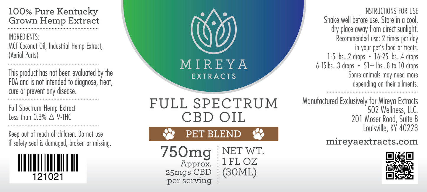 Mireya Extracts Extra Strength Pet CBD Oil 750mg